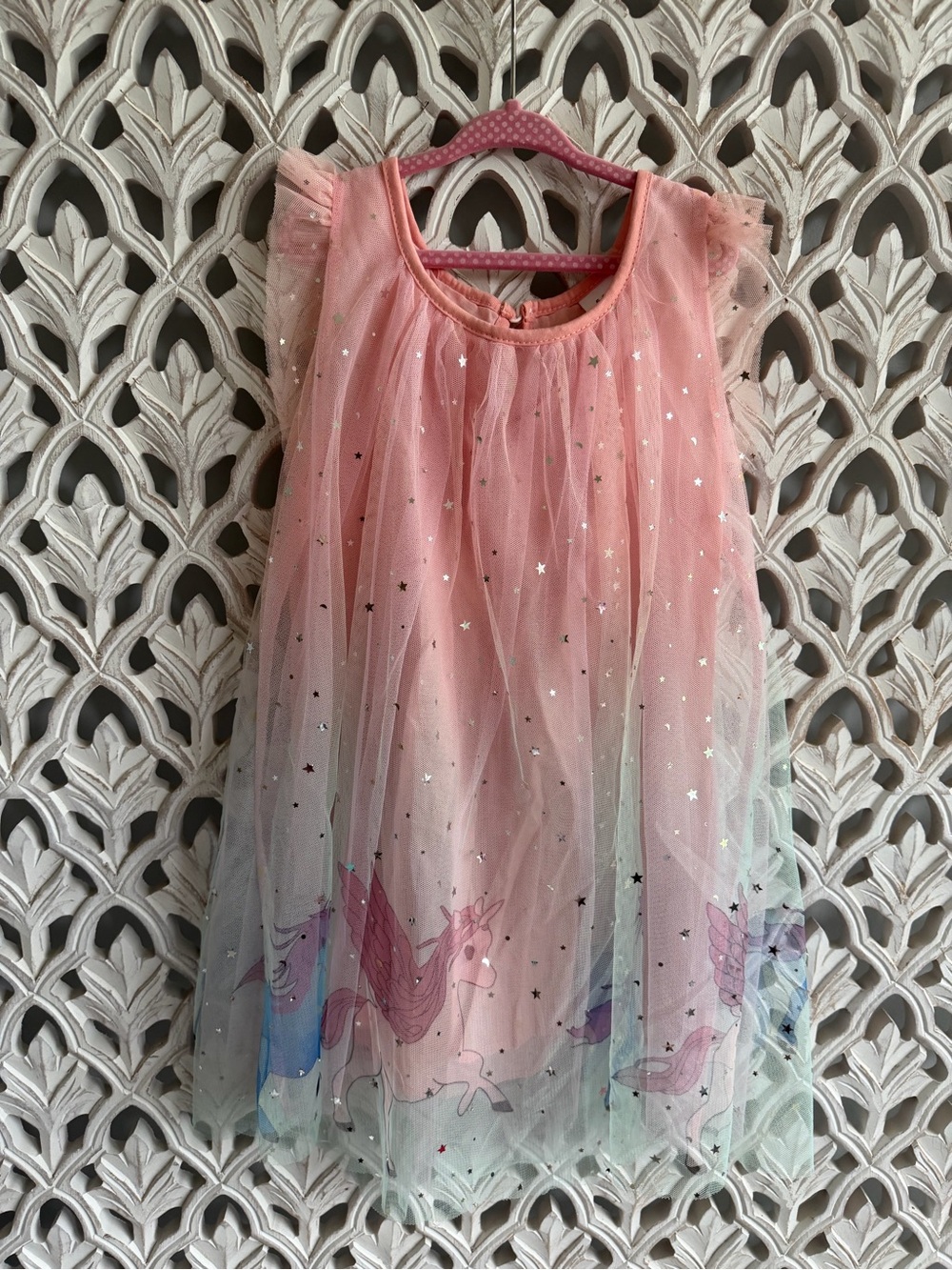 Girls Unicorn Pegasus Tulle Dress Size 5-6Y Pink Star Sparkle Party